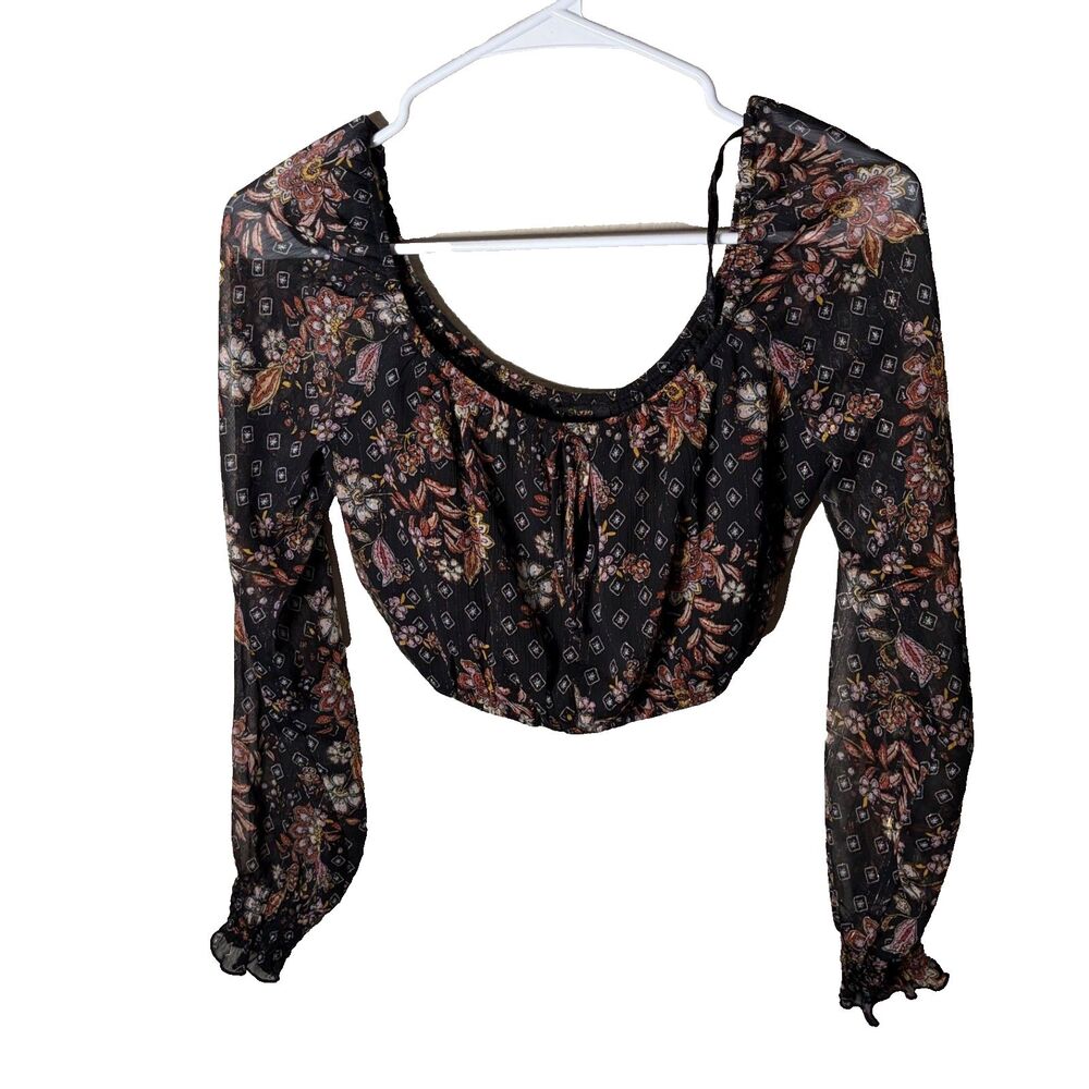 City Studio Blouse Women's XXS Cropped Floral Long Ruffle Shirt Cottage